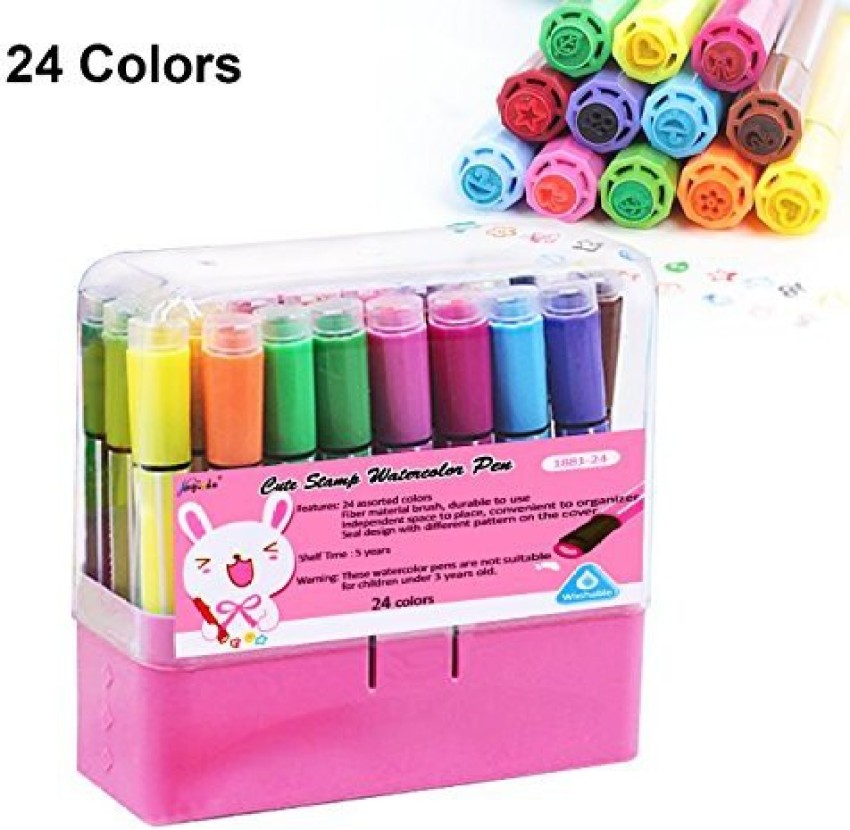 Magicdo 24 Colors Kids Markers with Stamps Bonus, Washable Fine Tip  Coloring Marker Pens with Storage Case - 24 Colors Kids Markers with Stamps  Bonus, Washable Fine Tip Coloring Marker Pens with
